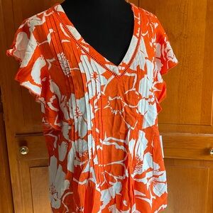 Sonoma Orange and White Floral Blouse